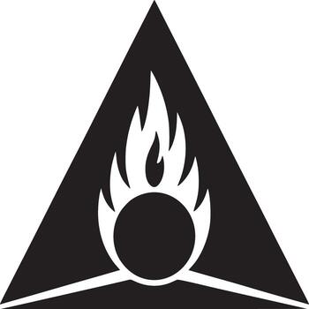 Hazard symbol featuring a black triangle with a flame above a circle and a horizontal line below it vector