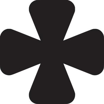 A bold black cross with rounded edges and triangular tips on a clean white background design element vector