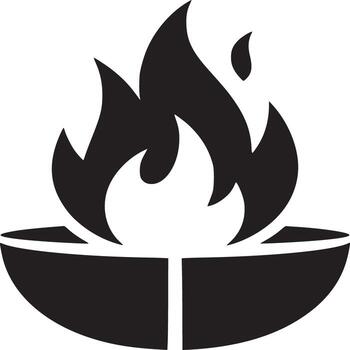 Black and white graphic of a stylized flame emanating from a bowl shaped container on a white background vector