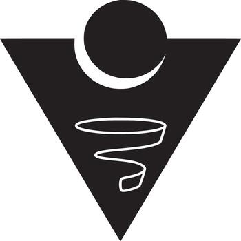 A black triangle with a circle above and a white swirl inside on a white background simple design vector