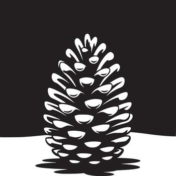 A monochrome illustration of a pine cone against a stark black and white background design element vector