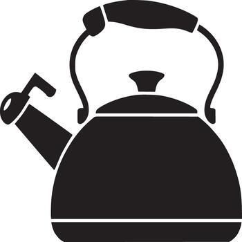 Isolated black silhouette of a kettle with a handle and spout on a white plain background image vector