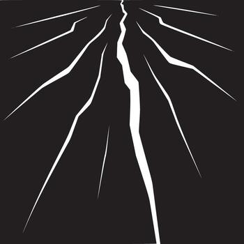 A stark monochrome image featuring a prominent crack extending across a dark surface with white lines vector