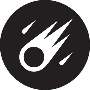 A graphic representation of a comet with a tail in a black circle on a white background design element vector