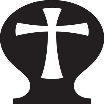 A graphic representation of a white cross inside a black shape on a white background simple design vector