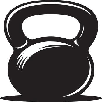 A simple graphic of a black kettlebell on a white background with a small shadow underneath it vector