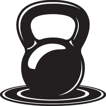 Illustration of a black kettlebell with a handle on a circular base against a white background vector