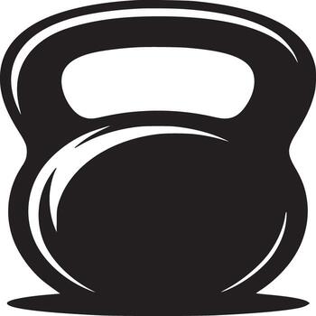 A simple black and white graphic of a kettlebell on a plain white background in a minimalist style vector