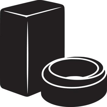A minimalist black and white illustration of a rectangular prism and a donut shape on a white background vector