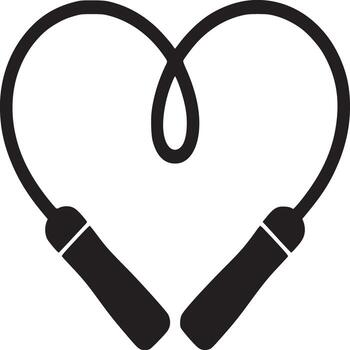 un negro y blanco gráfico de un saltar cuerda formado dentro un corazón forma en un blanco aislado antecedentes vector