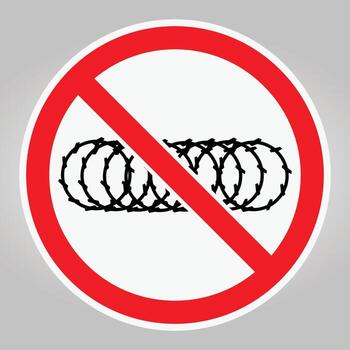 Prohibition Sign Against Barbed Wire with Red Circle and Diagonal Slash vector
