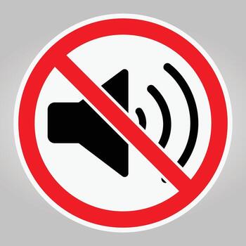 No Sound Signal Icon in Red Circle with Slash and Gray Background vector