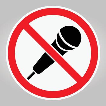 No Microphone Symbol in Red Circle on Gray Background for Signage vector