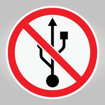 No USB Connection Sign with Red Circle and Symbol on a Grey Background vector