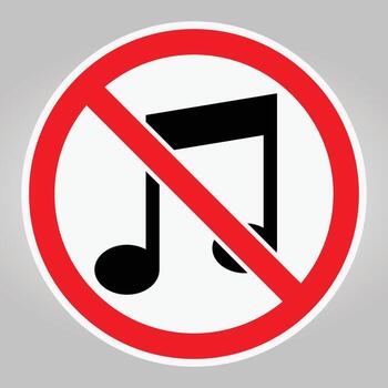 No Music Symbol Sign with Red Circle and Slash for Visual Communication vector
