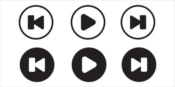 Media player control icons isolated on white background for web and app design vector