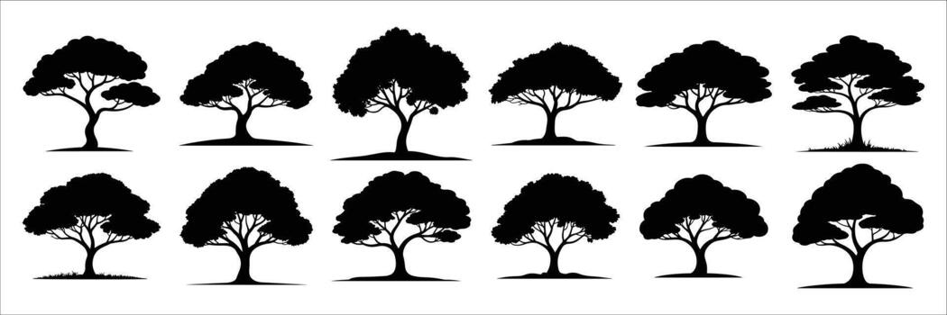Collection of tree silhouettes isolated on white background for design use icon vector
