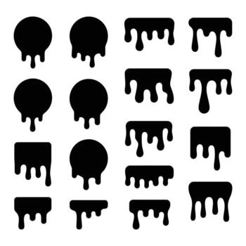 Black slime dripping shapes isolated on white background for graphic design use vector