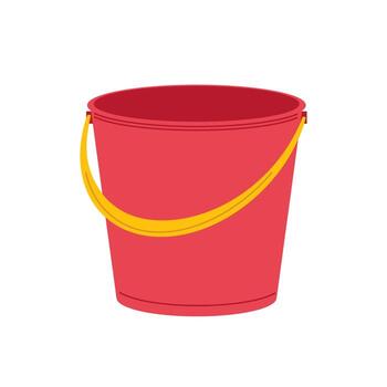 Bright red bucket with yellow handle for various tasks and activities vector