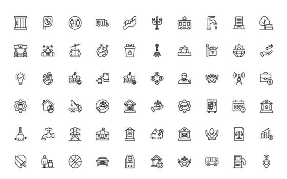 A collection of outlines Icons for Public Services. Thin, linear, minimalist web icon set. Public utility line icons. Gas, electricity, water, heating. vector