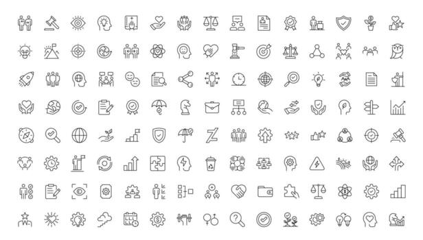 Icons for the Core Values line. core, values, leadership, objectives, target, client, quality, accountability, and quality. vector