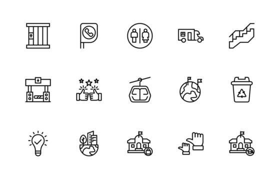 Collection of lines Icons for Public Services. Thin, linear, minimalist web icon set. Public utility line icons. Heating, water, electricity, and gas. vector
