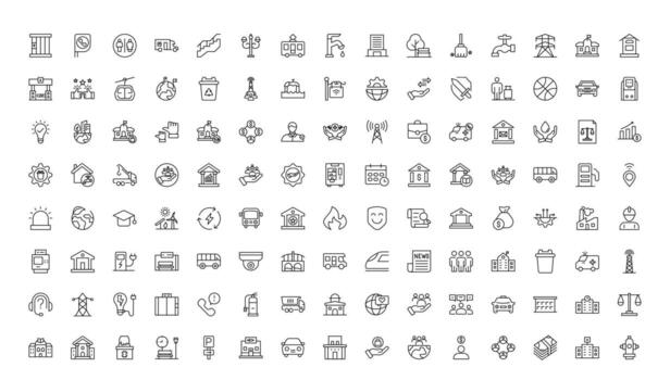 Set of outline Public Services icons. Minimalist thin linear web icon set. Line icons related to public utilities. Gas, electricity. vector