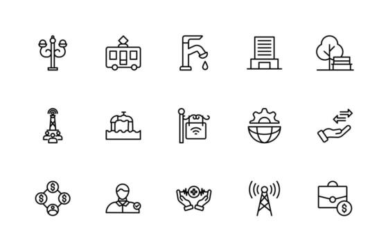 Line set Icons for Public Services. thin, linear, minimalist web icon set. Public utility-related icons. heating, water, electricity, and gas. vector