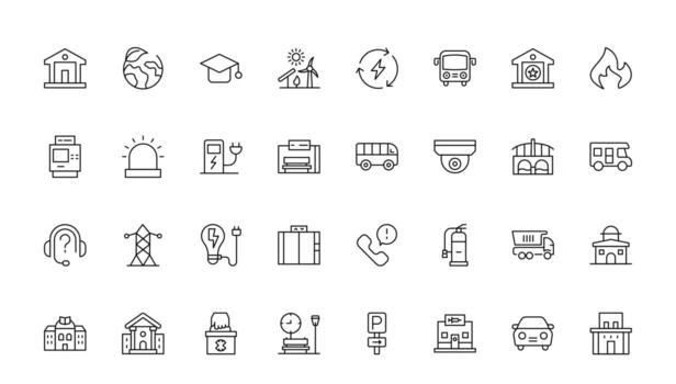 Line set Icons for Public Services. thin, minimalist web icon set. Public utility-related line icons. heating, water, electricity, and gas. vector