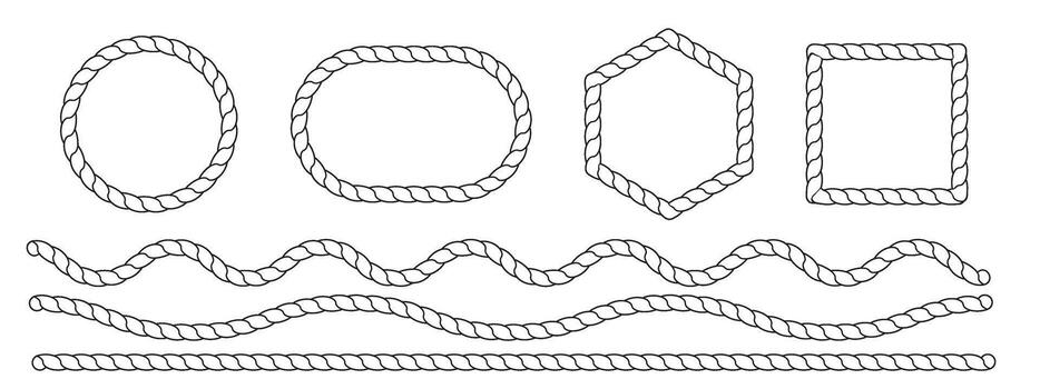 Decorative Rope Frames and Borders in Various Shapes and Styles for Design Projects. vector