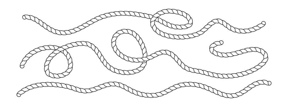 Black and white depiction of twisted rope designs creating loops and curves. Minimalistic style. vector