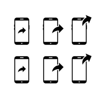 compartir icono en móvil teléfono pantalla. teléfono inteligente con flecha símbolo. móvil enviar botón concepto vector