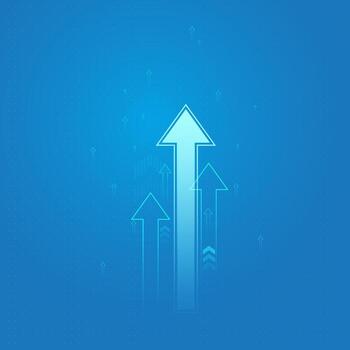 Groups of blueArrows growing up on light blue background with multiple upward-pointing arrows, symbolizing growth, progress, and positive trends, illustration vector