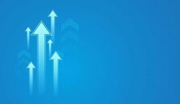 The arrow increases in size from left to right, visually representing steady improvement, rising success, or continuous upward momentum. The glowing, futuristic design vector