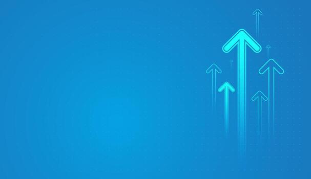 The glowing arrows pointing upward on a blue background, symbolizing growth, success, and forward momentum. The arrows vary in size, with the largest at the center vector