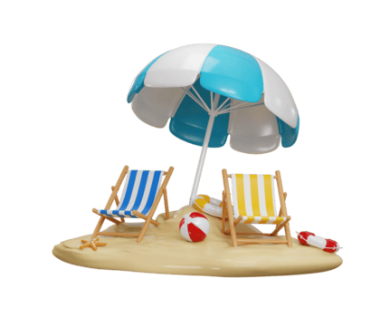 de praia guarda-chuva e salão cadeira ícone 3d render conceito do de praia cadeira, bóia salva-vidas, Estrela peixe e guarda-chuva para verão férias, feriado viagem ícone ilustração png