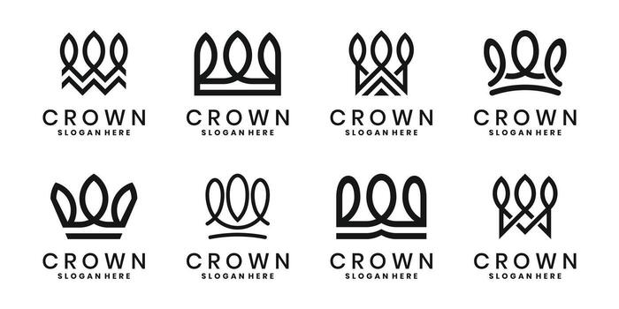 Minimalist crown logo set, linear design with abstract shapes vector