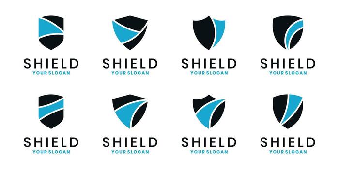 Collection of shield logos with abstract shapes for security and technology branding vector