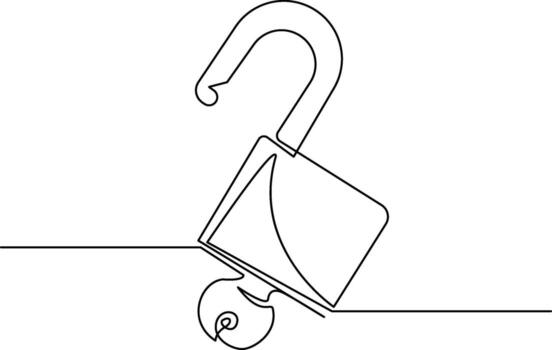 padlock in single line draw illustration. Continuous one line drawing of retro padlock. Editable stroke. vector