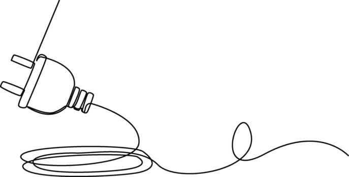 continuous line of electric plug, electric plug socket icon drawn in one line single line. isolated white background. vector