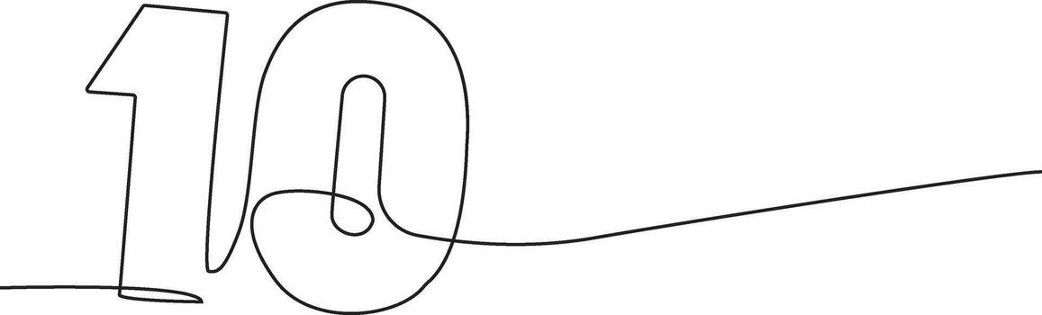 Continuous line drawing of the number 10, created with a single stroke, forming a unique and artistic representation of the number. vector