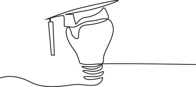 Light bulb and graduation cap continuous line drawn. Creative smart idea symbol vector