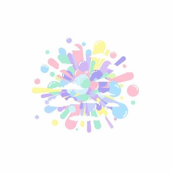Abstract burst of soft pastel colors featuring geometric shapes and paint splatters in a dynamic explosion. vector