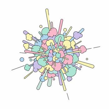 Abstract Pastel Explosion with Colorful Bubbles and Linear Elements Design. vector