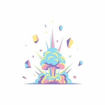 Colorful Cartoon Explosion with Dynamic Burst and Floating Debris Elements. vector