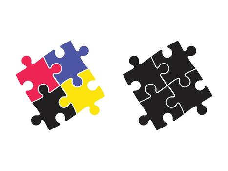 dos sencillo rompecabezas piezas simbolizar trabajo en equipo, rompecabezas rompecabezas, enclavamiento diseño. vector