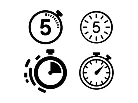 Set of Modern stopwatch, timer, clock, countdown black icons. vector