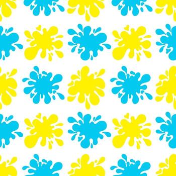 Seamless pattern with blue and yellow paint splashes. Abstract background in the colors of the Ukrainian flag. Grunge artistic texture with ink blots and drops. Hand drawn repeat design. vector
