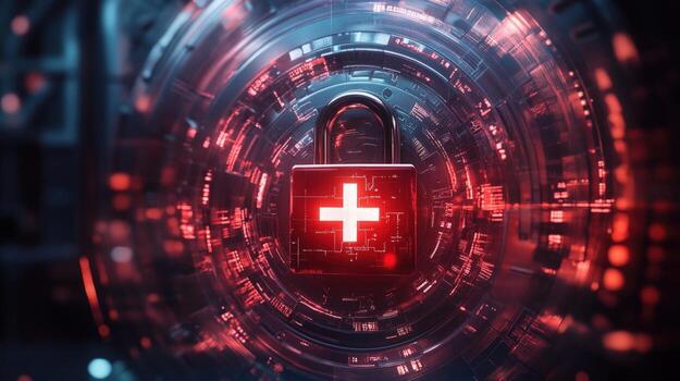 Secure digital system with a lock and plus symbol photo