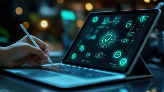 Person using a tablet with digital interface for project management photo